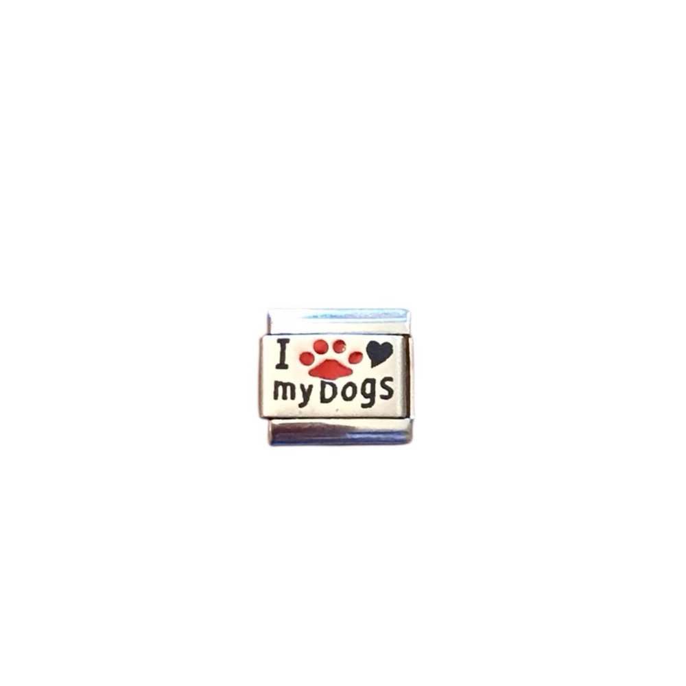 I Red Heart Love My dogs Italian Charm Enamel Link 9MM